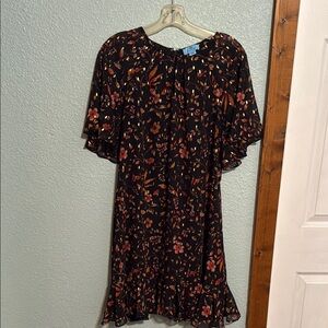 Floral Black Dress with Ruffle Hem CeCe